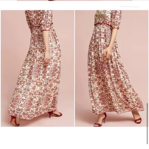 Anthropologie Bhanuni by Jyoti Sidella Maxi Dress Ivory Red Embellished 6 NWT - Picture 1 of 6